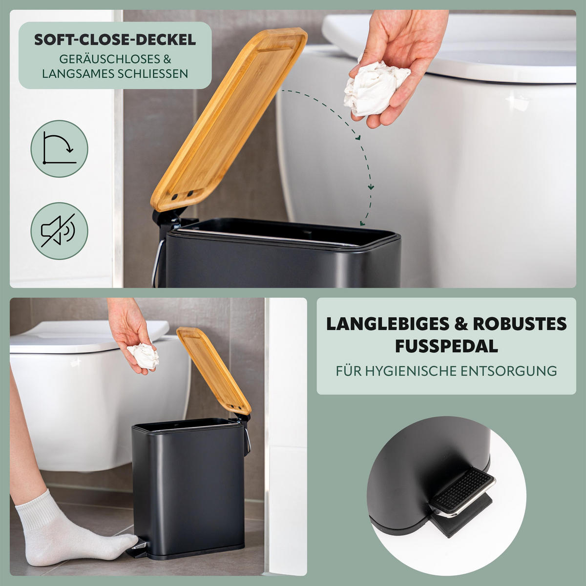 ABFALLEIMER, schwarz - Schwarz, Metall (14/28.5/30cm) - bremermann