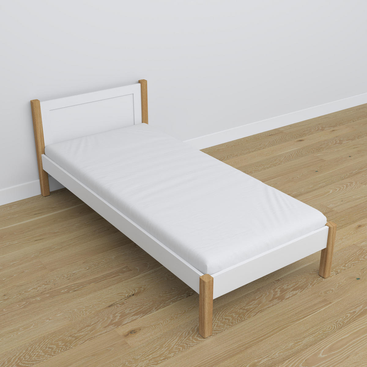 BETT N02 Weiß / Eiche Natur 120/200 - Eiche Artisan/Weiß, Naturmaterialien/Holz (120/200cm) - N-Wood