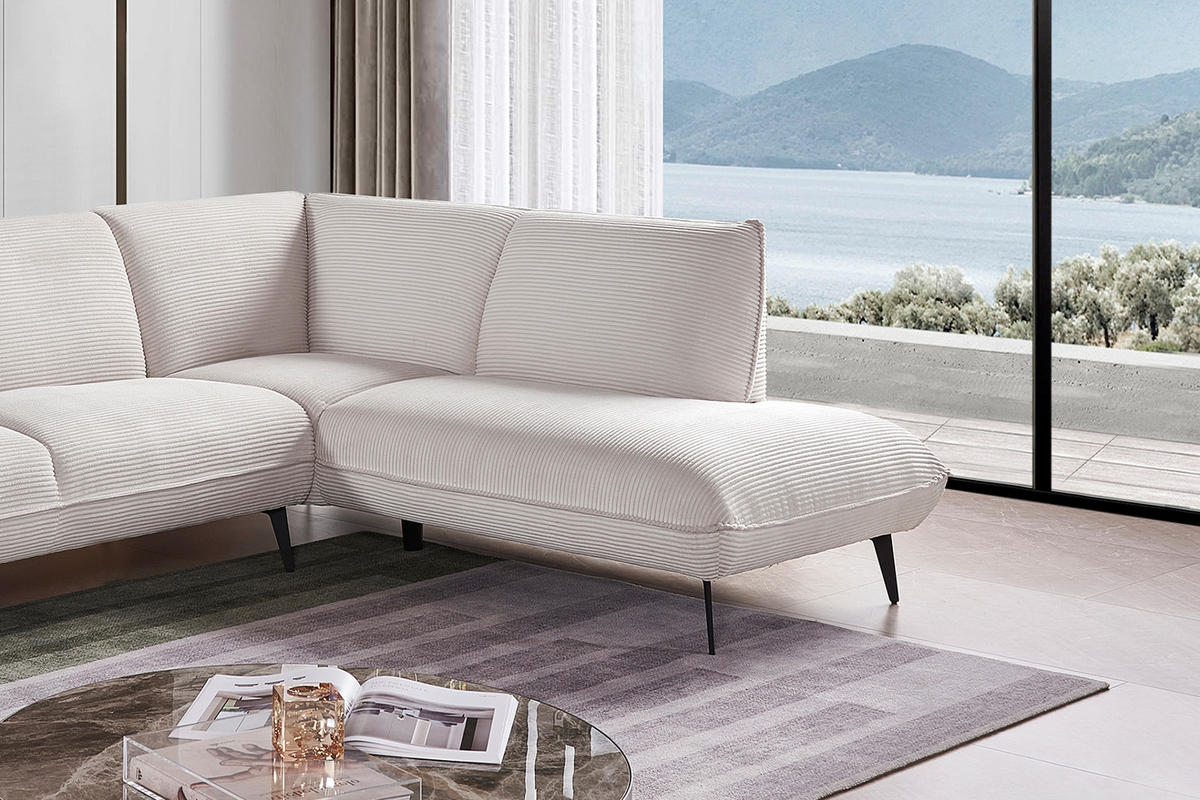 ECKSOFA CALLA Cremeweiß Cord - Creme/Schwarz, Textil (274/203cm) - KAWOLA