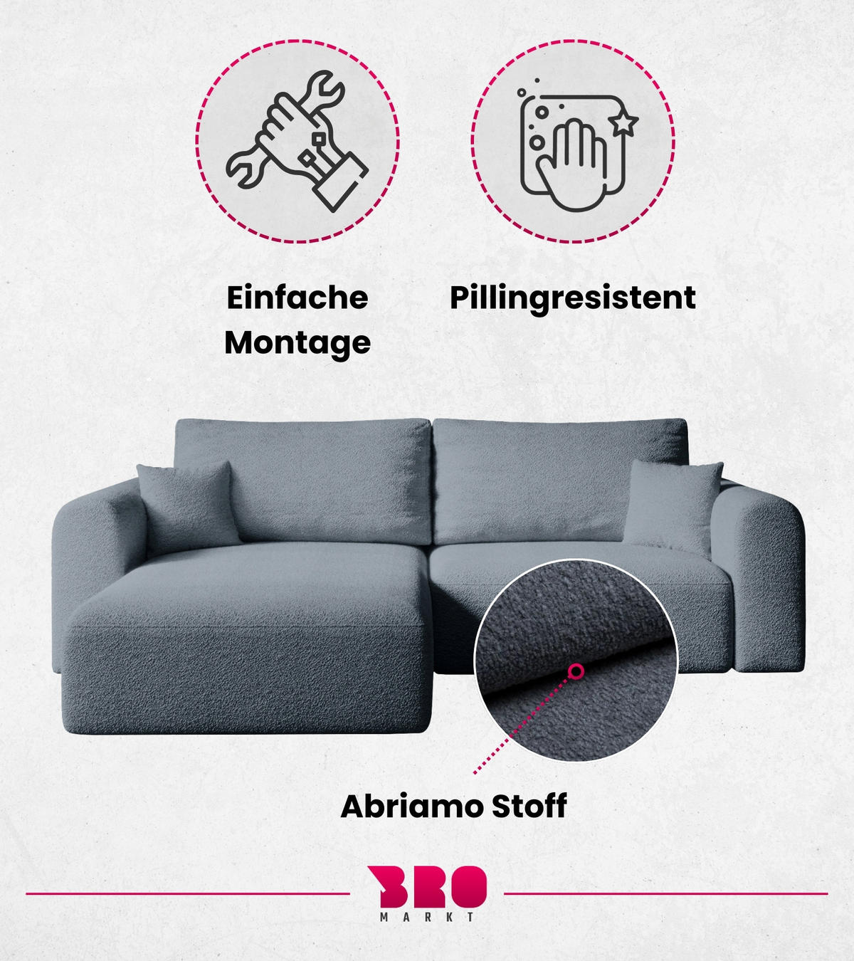ECKSOFA Kornel mit Schlaffunktion Grau Boucle - Grau, Textil (248/165cm) - Bromarkt