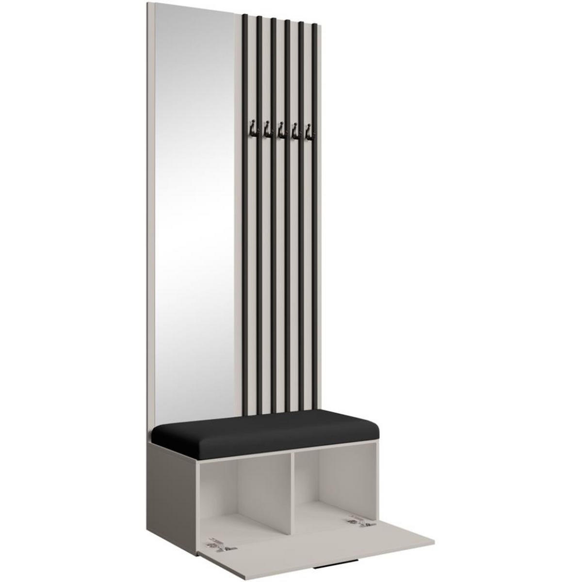 GARDEROBE Margaret II 81/203/43 mit Lamellen und Spiegel - Kaschmir/Schwarz, Holzwerkstoff/Kunststoff (81/203/43cm) - Beautysofa