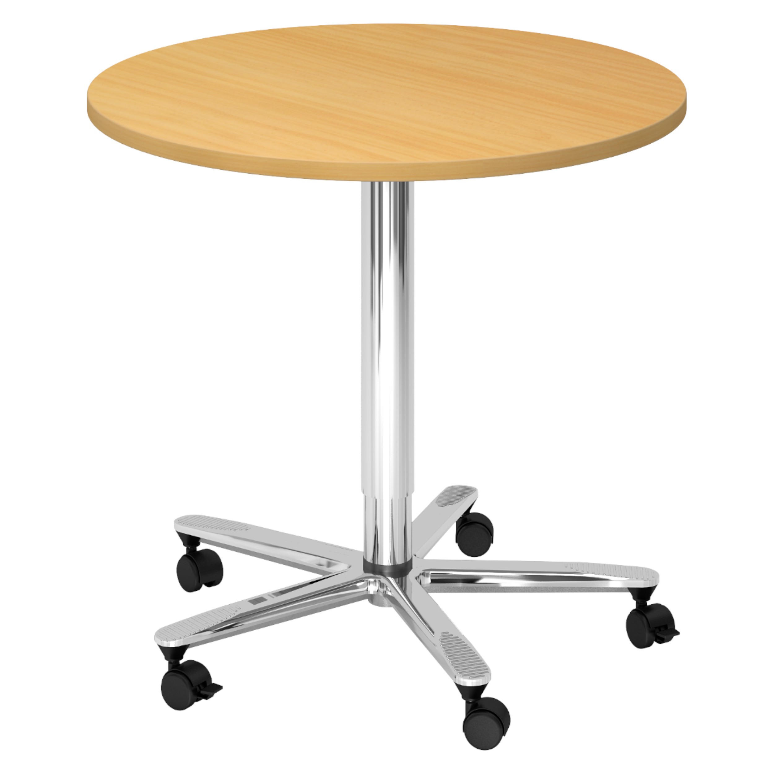 SÄULENHUBTISCH rund ST 80/80/74 cm in Buchefarben/chrom - Chromfarben/Buchefarben, Holzwerkstoff (80/80/74cm) - bümö