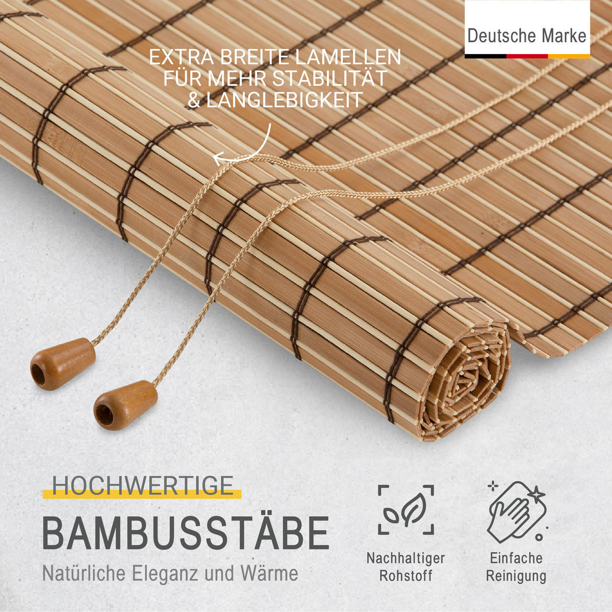 BAMBUSROLLO SolDecor BR7 90x220cm Teak - Teakfarben, Holz (90/220cm) - Sol Royal
