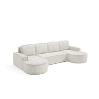 ECKSOFA MOLLY U Freistehendes, mit Schlaffunktion, 140x273cm, Bettkasten und Abnehmbaren Kissen – 316x157x88cm, Abriamo Stoff, Weiß - Weiß, Holz/Textil (316/157cm) - DomoHome