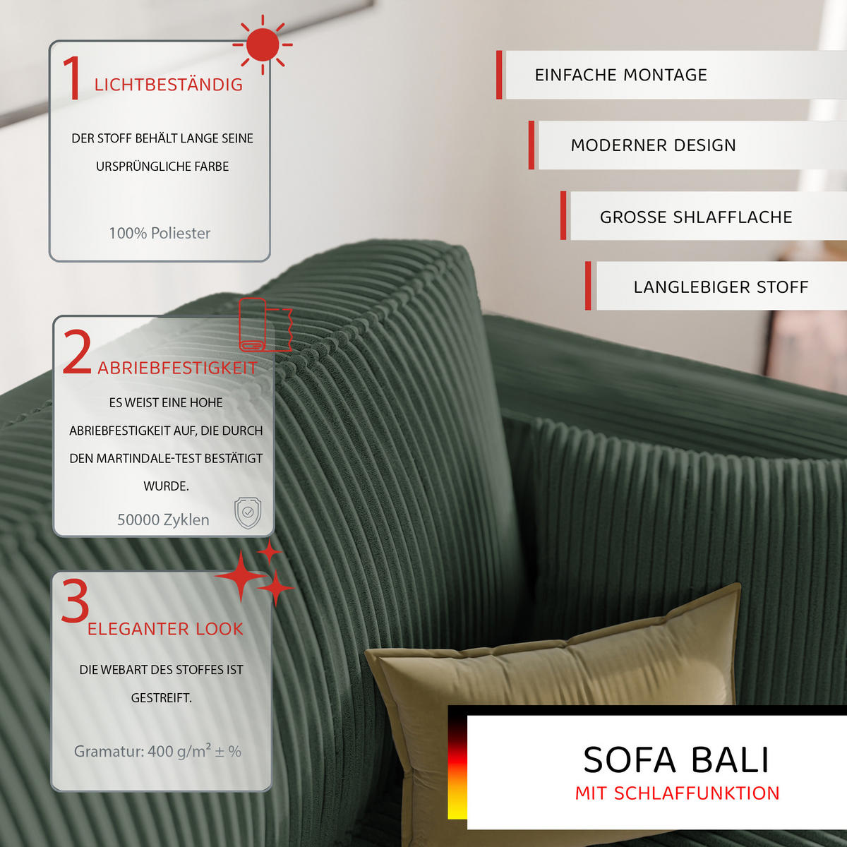 SOFA mit Schlaffunktion und Bettkasten, Grün - Grün, Holzwerkstoff/Textil (240/84/105cm) - Idohome