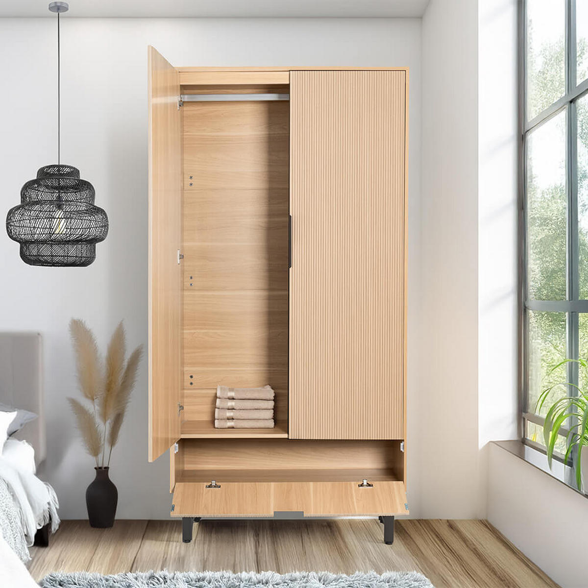 KLEIDERSCHRANK NYLA - Natur/Schwarz, 100 x 200 cm - Naturfarben, Holzwerkstoff (100/200/40cm) - Home Deluxe