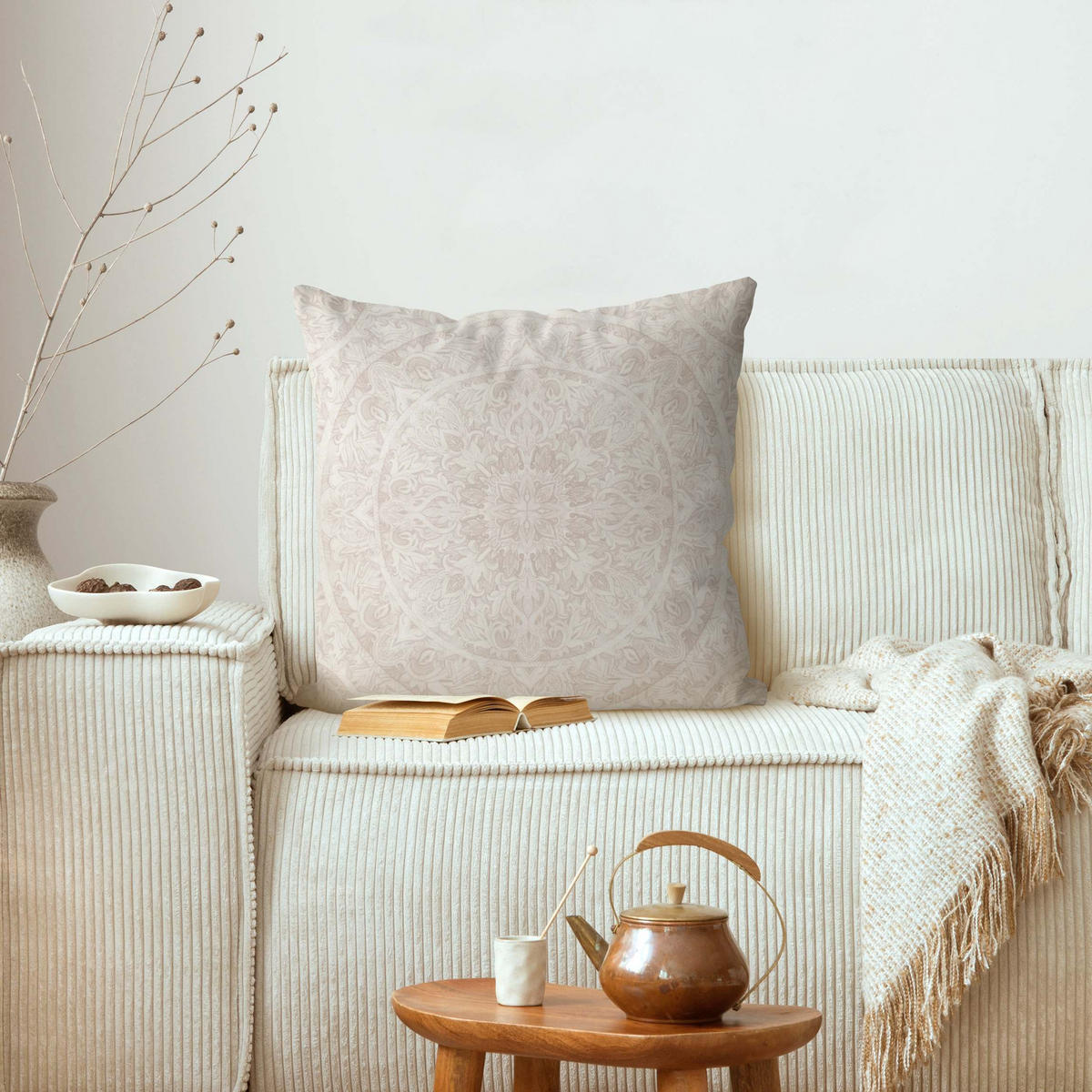 KISSENBEZUG Mandala Aquarell Ornament beige 40/40 cm - Eichefarben, Textil (40/40cm) - Bilderwelten