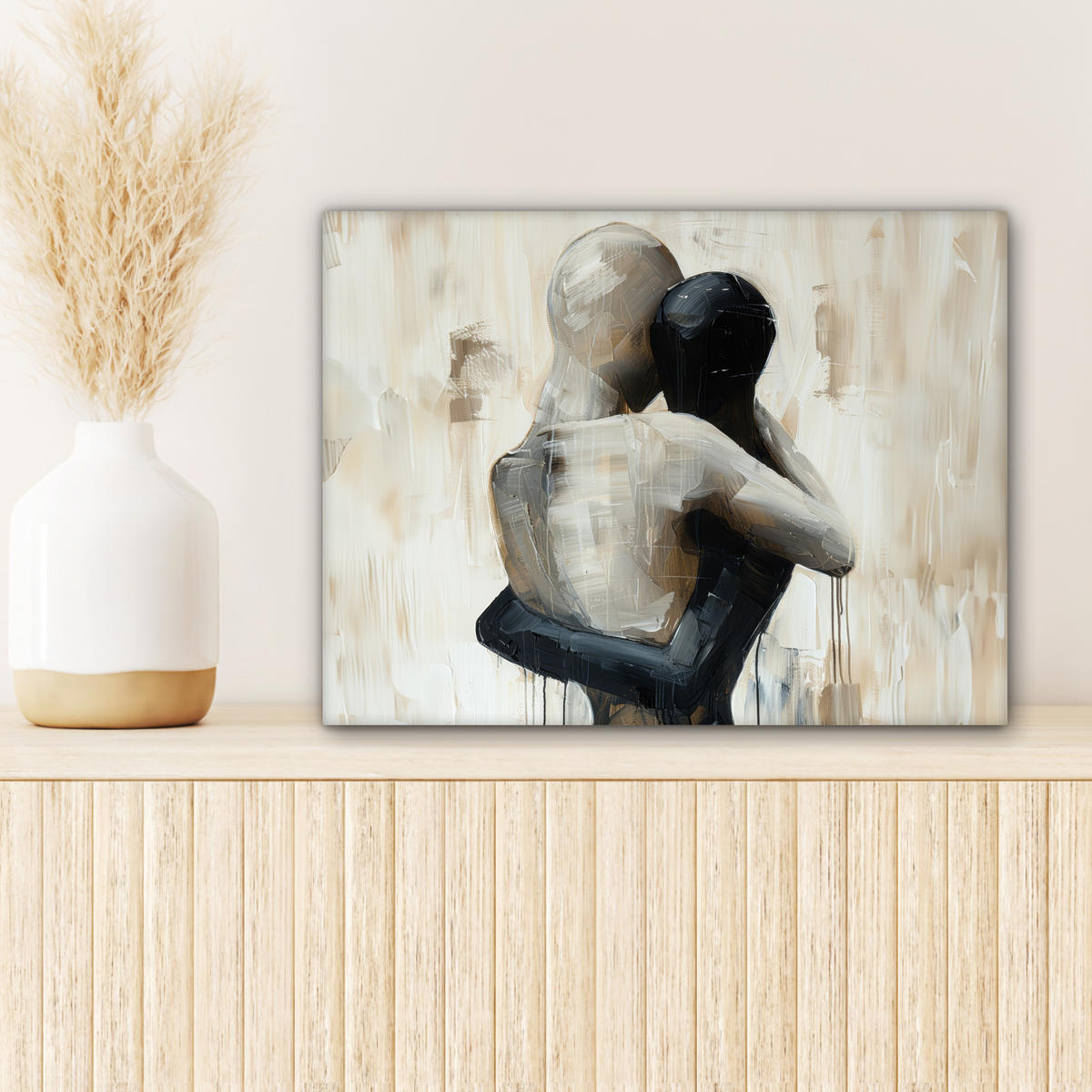 LEINWANDBILD Abstrakt - Liebe - Schwarz und weiß - Modern 40x30 cm - Schwarz, Textil (40/30cm) - MuchoWow
