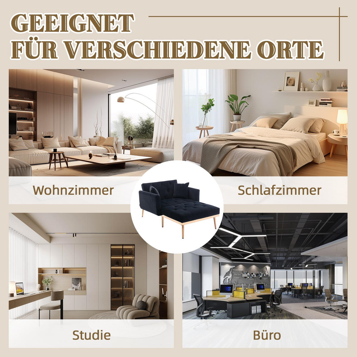 SCHLAFSOFA Zweisitzer,Relaxsessel mit Schlaffunktion,ausziehbar,Samt,Schwarz - Schwarz, Textil (90/77/165cm) - LVHOM