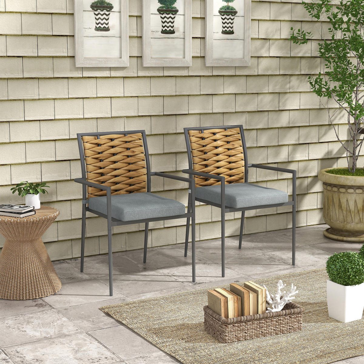 GARTENMÖBEL Set, Stahl, Polyester, Grau - Grau, Kunststoff/Metall - Outsunny