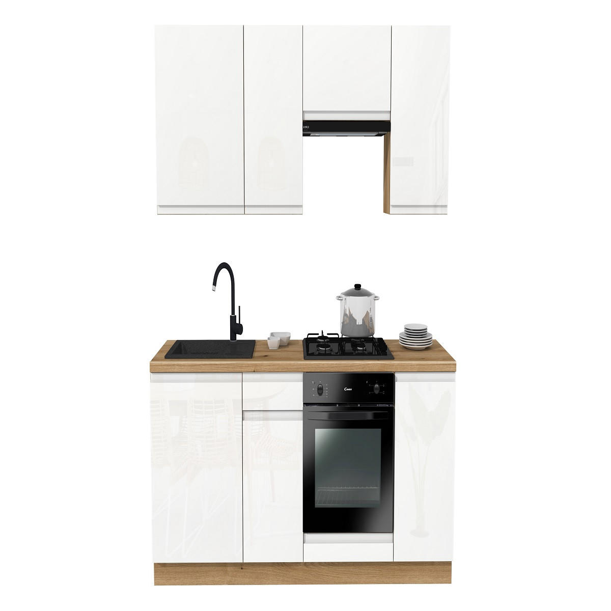 KÜCHENZEILE 200 cm mit Arbeitsplatte - SIMPLY Z13 - in Weiß Hochglanz / Eiche - Weiß Hochglanz/Braun, Holz/Holzwerkstoff (200/212/53cm)