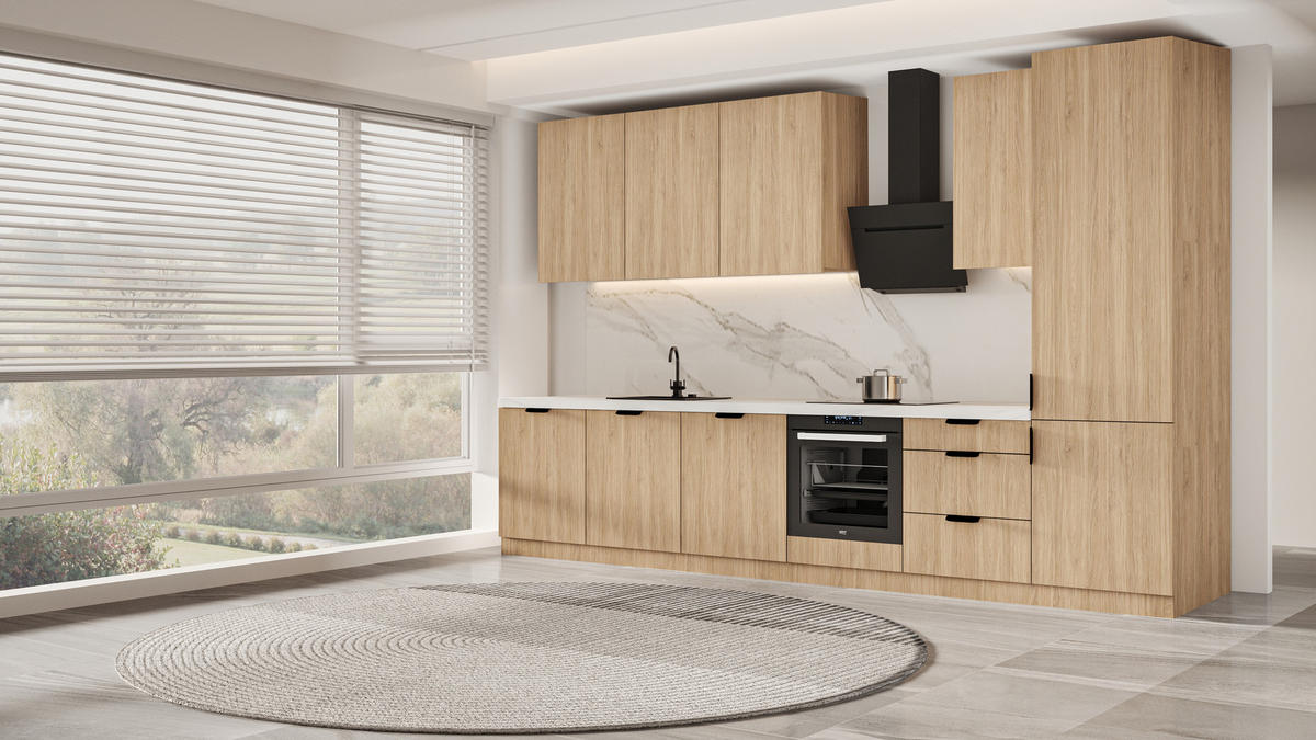KÜCHENZEILE 360 cm - Sorento KS2-M360 - in Sonoma Eiche - Schwarz/Sonoma Eiche, Holz (360/247/58cm)