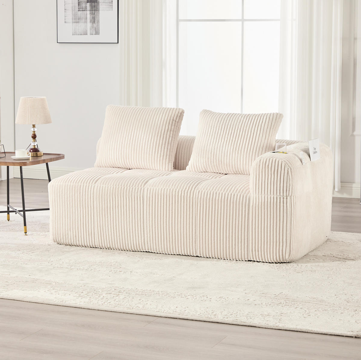 2-SITZER 158/93/61 cm Beige aus Cord mit Becherhalter - Beige, Textil (93/61/158cm) - OKMYHOME