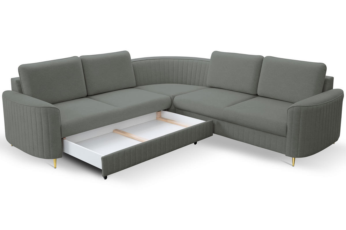 ECKSOFA LAREN, modernes Schlafsofa mit Stauraum, Plastikfüße, L-förmig, lose Rückenkissen freistehend, LINKS 251x252x85 cm Dark grey - Dunkelgrau, Holz/Textil (251/252cm) - DomoHome