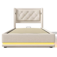 STAURAUMBETT Beige Liegefläche 90/200 cm, Hydraulischer Bettkasten, USB-Ladefunktion, LED-Beleuchtung, Ohne Matratze - Beige, Textil - PANGIVO