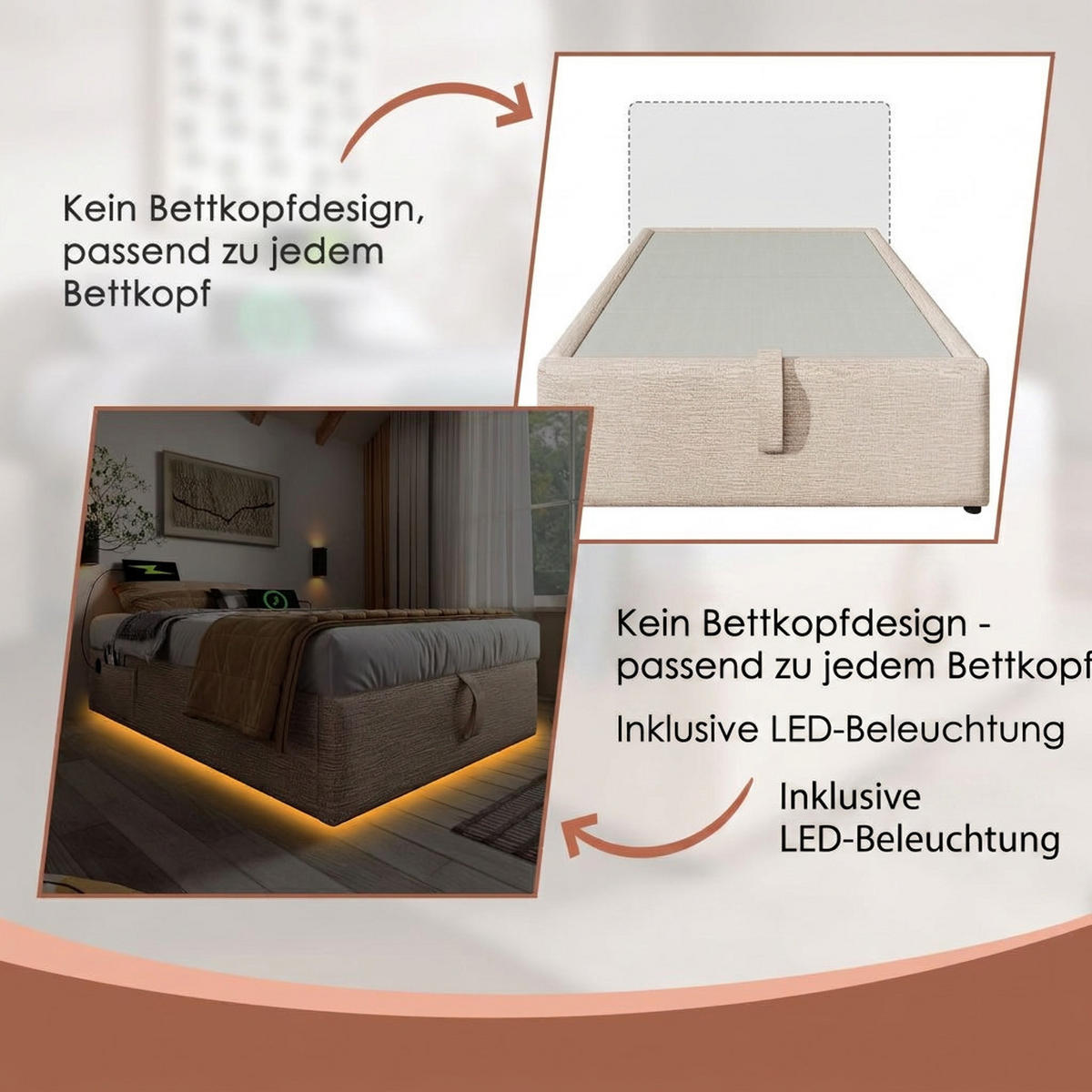 POLSTERBETT 90/190 cm Natürlich mit USB- C, Ohne Kopfteil - Naturfarben, Textil (90/190cm) - Oxeza