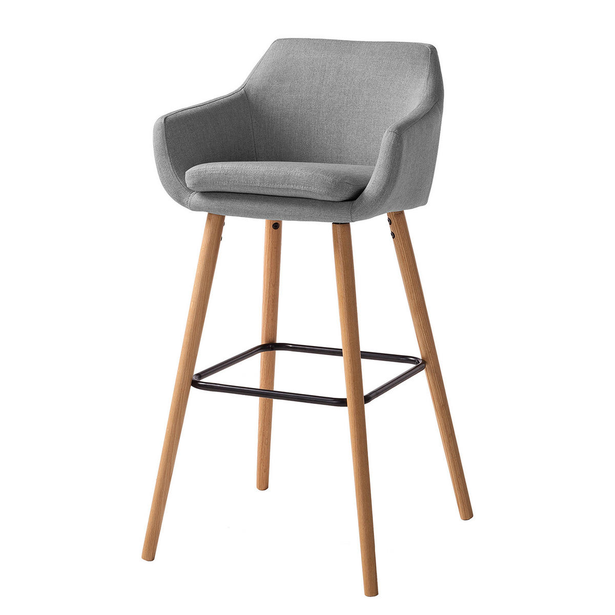 BARSTUHL-SET - Eiche massiv / Metall - Grau, Eichenholz/Holz (55/101/54cm) - home24