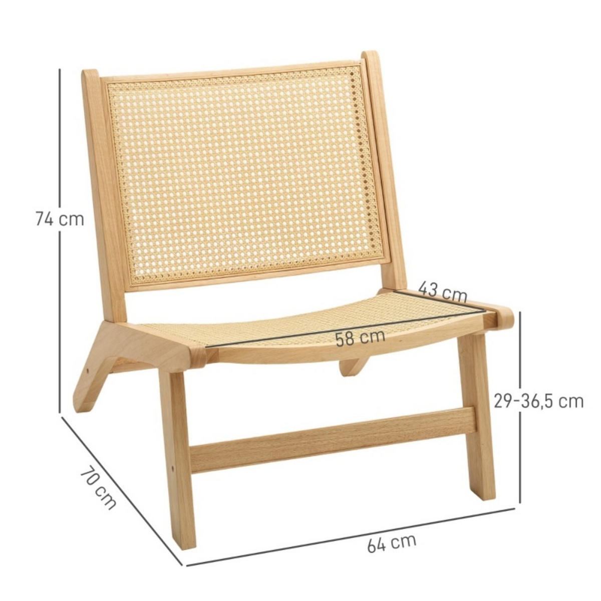 SESSEL Relaxsessel,Armloser Stuhl,Ratten,Holzrahmen,Naturfarben - Naturfarben, Holz (64/74/70cm) - LVHOM
