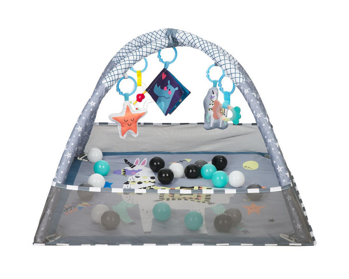 SPIELBOGEN 2 in 1 grau Krabbeldecke, Bällebad, Greiflinge, 18 Spielbälle, 100% Polyester - Grau, Textil (75/50/78cm) - Kikka boo
