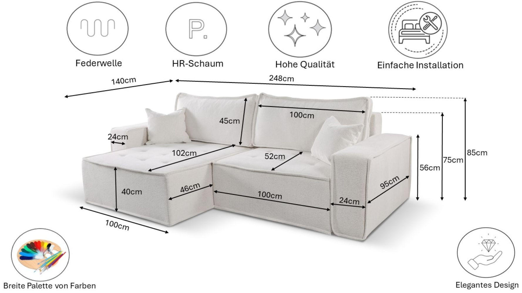 ECKSOFA Bohoo Mit Schlaffunktion Hellbeige Rechts - Beige, Holz (248/140cm) - Kaiser Möbel