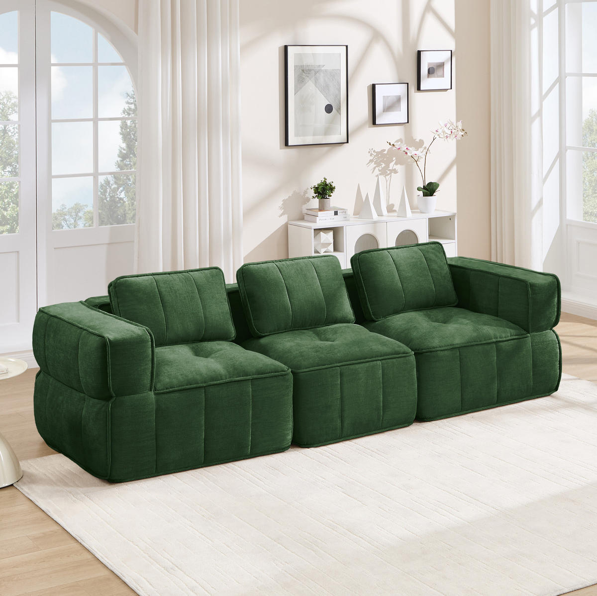 SOFA 271/93/67 cm in Grün aus Polyester mit modularer Flexibilität und rutschfester Basis - Grün, Kunststoff (93/67/271cm) - Flora Grace
