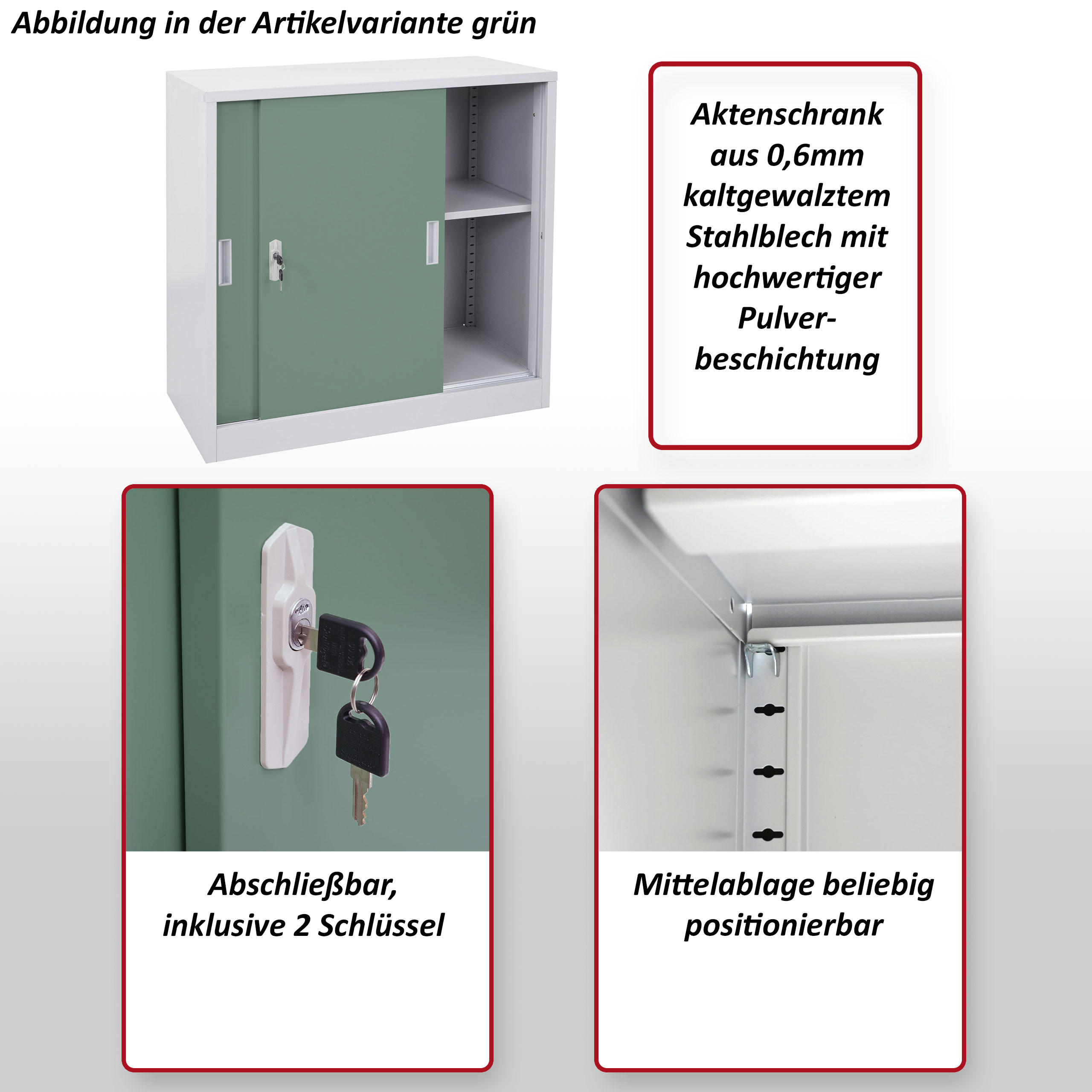 Thumbnail - MCW Aktenschrank, Grau, Metall, 90x90x45 cm, Arbeitszimmer, Aktenschränke