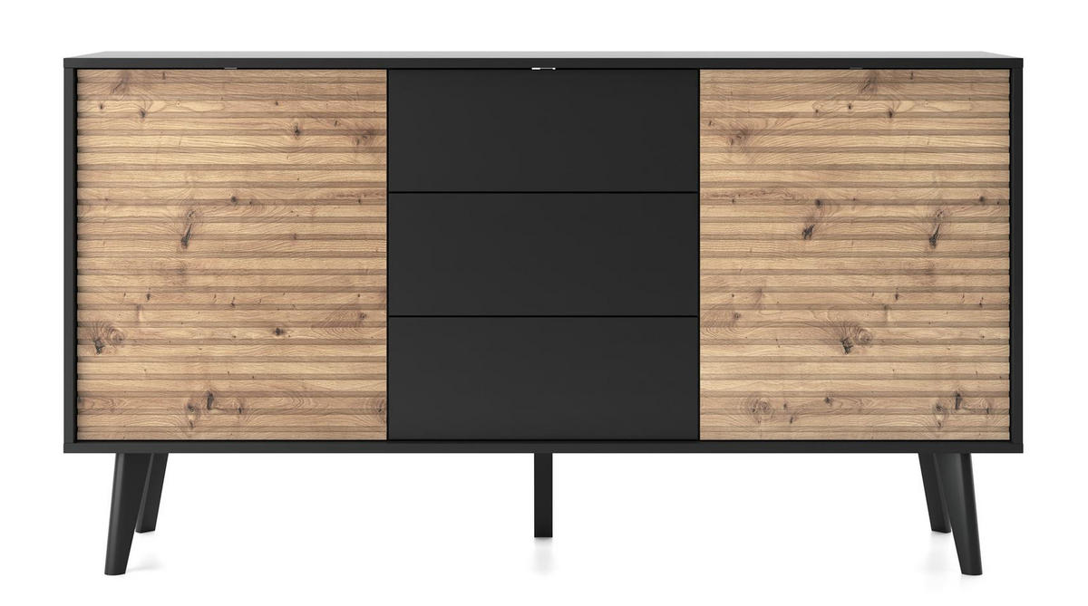 KOMMODE Willow Schwarz - Schwarz/Eiche Artisan, Holzwerkstoff (154/83/39cm) - Bettso