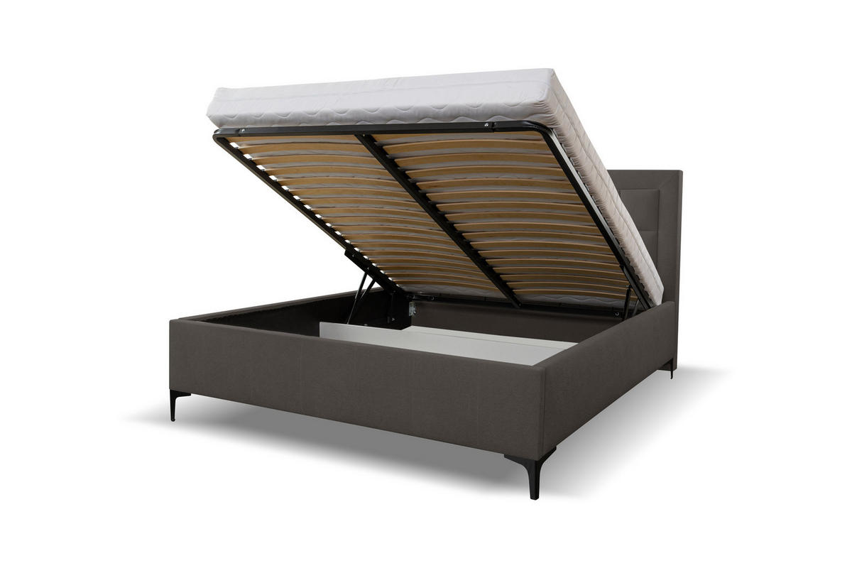 POLSTERBETT VENEZIA mit Kopfteil, 160 x200 cm, Doppelbett mit Bettkasten und Lattenrost aus Strukturstoff, Velourstoff, Frabe: Dunkelgrau - Dunkelgrau, Holz/Kunststoff (160/200cm) - VENASI MÖBEL
