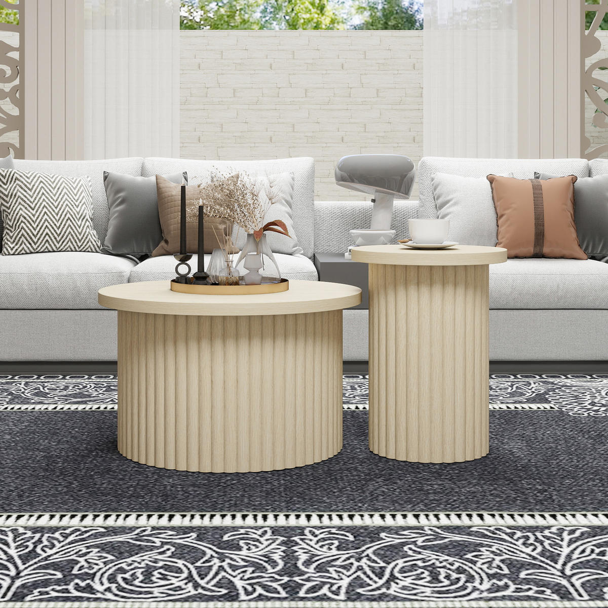 COUCHTISCH aus MDF Ø68,7x40,6/Ø40,1x51,7 cm in Natur 2er-Set - Naturfarben, Holzwerkstoff (68.7/68.7/40.6cm) - Modfu