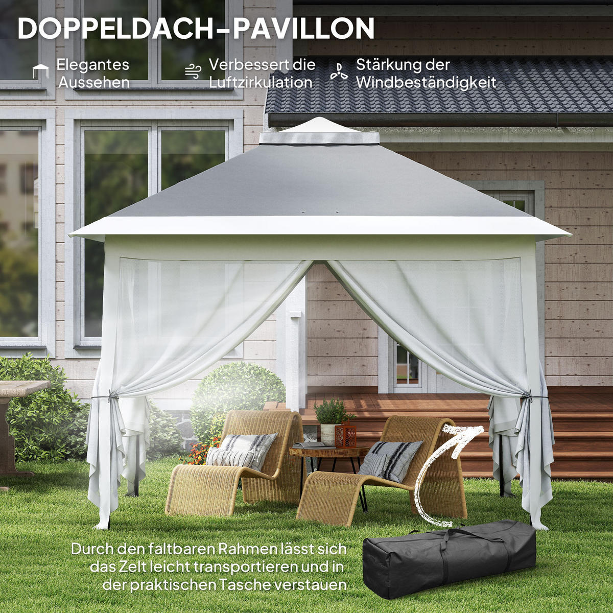 PAVILLON 3,3x3,3m, wasserabweisend Stabil Winterfest Pop-up Faltpavillon Grau - Dunkelgrau, Metall (330/288/330cm) - Outsunny
