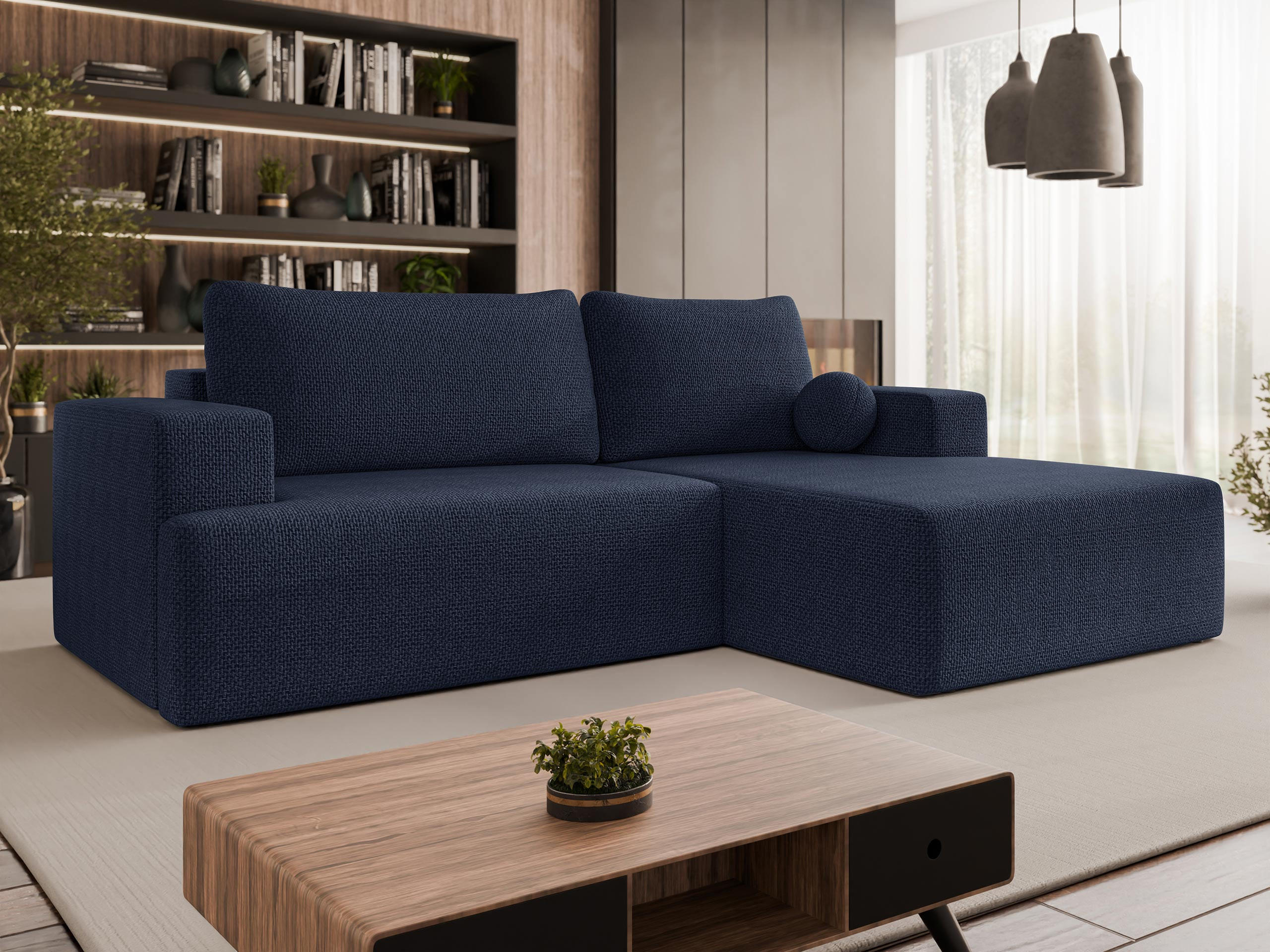 ECKSOFA Mivo, Seite: Rechts - Schwarz/Dunkelblau, Holz/Kunststoff (266/163cm) - MIRJAN24