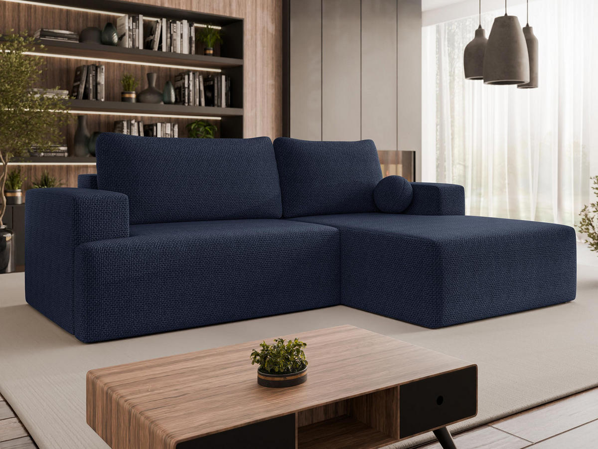 ECKSOFA Mivo, Seite: Rechts - Schwarz/Dunkelblau, Holz/Kunststoff (266/163cm) - MIRJAN24