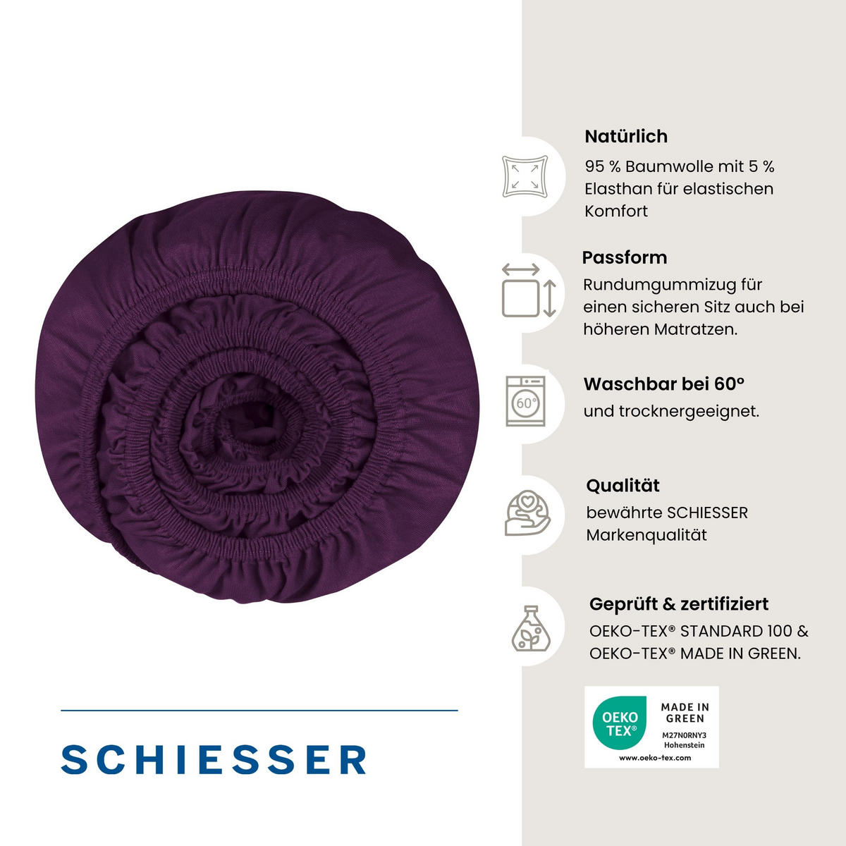SPANNBETTLAKEN Flexi 95 % Baumwolle, 5 % Elasthan 150x200 cm Aubergine - Aubergine, Textil (150/200cm) - SCHIESSER