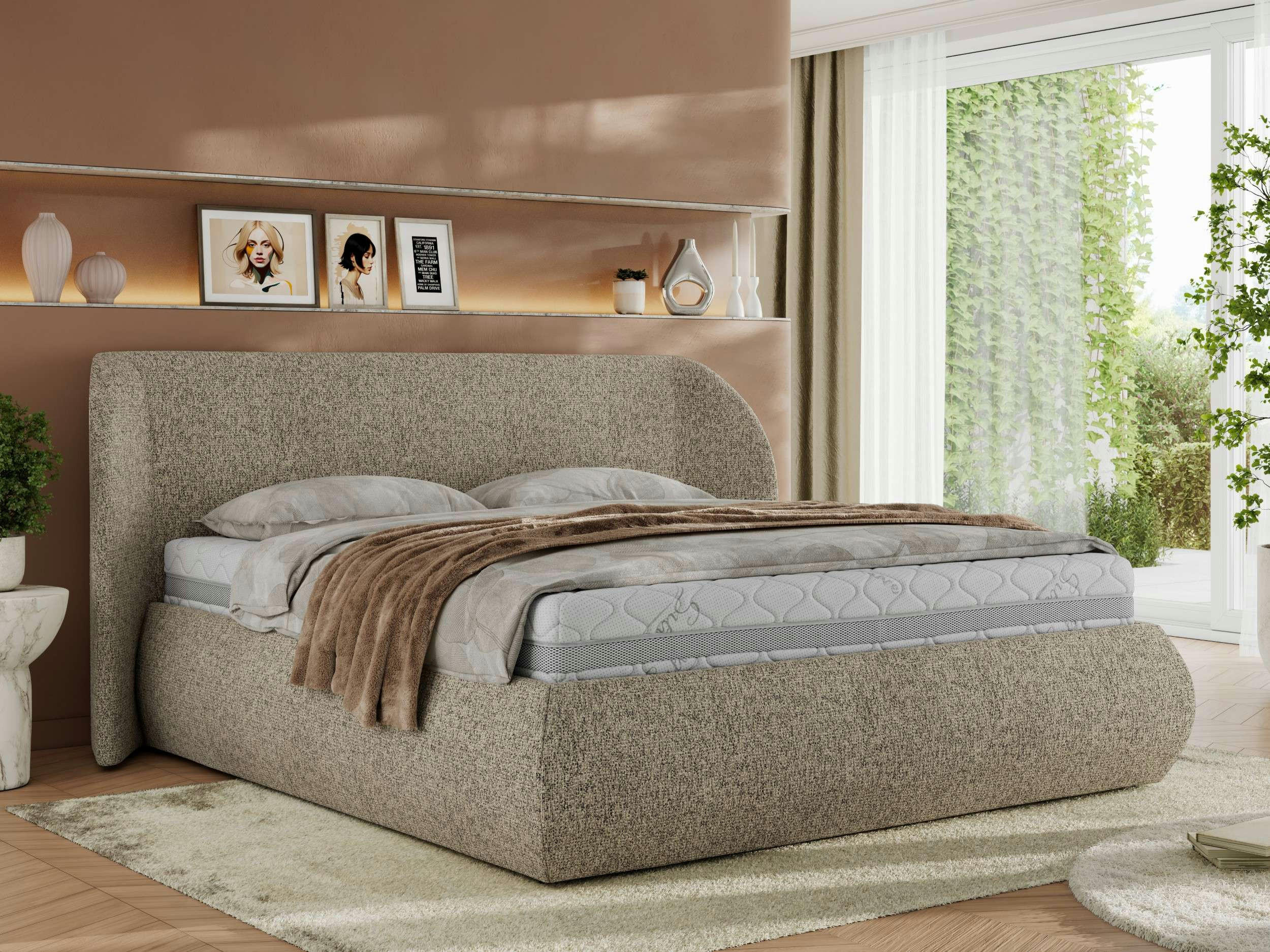 POLSTERBETT CAELA CLASSIC 160/200 - Dunkelbeige Strukture - ohne Matratze - Beige, Textil (160/200cm) - MKS