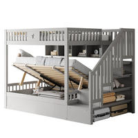 ETAGENBETT 140/200 cm Grau mit Stauraumtreppe und hydraulischem Bettkasten - Grau, Holzwerkstoff (140/200cm) - OKWISH