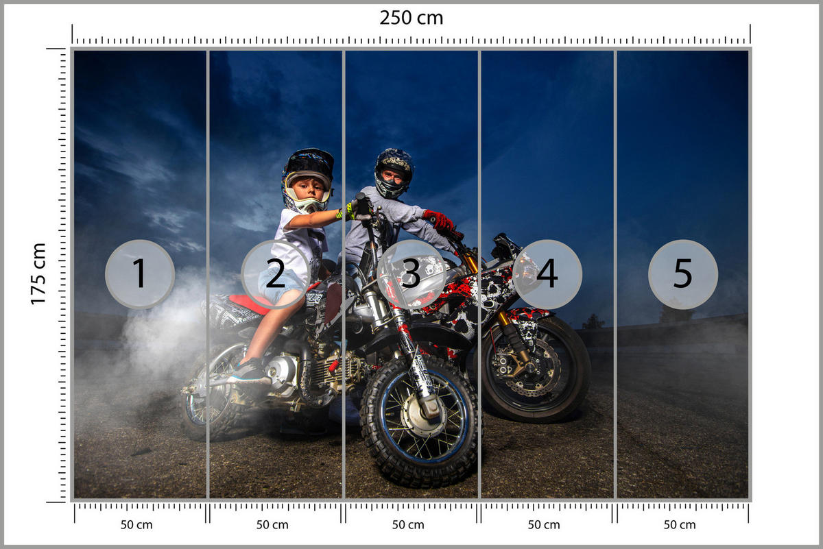 FOTOTAPETA Pre Spálňu Otec Syn Motorky Akcia 250 x 175 cm - hnedá/čierna, papier (250/175cm) - Muralo