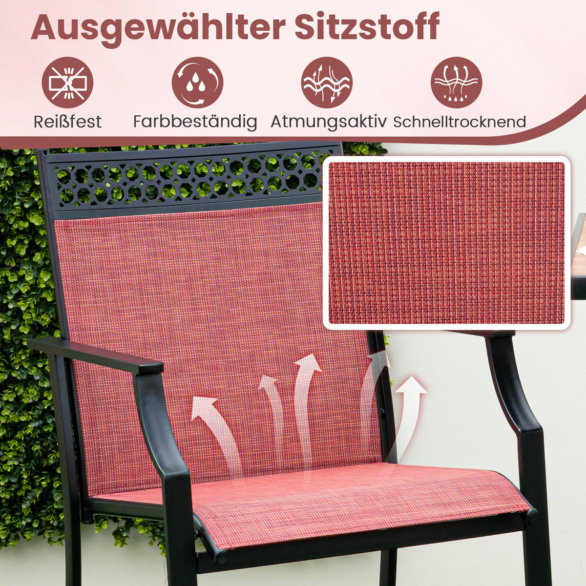GARTENSTÜHLE Rot(2er-Set) - Rot, Metall (62/114/66cm) - COSTWAY