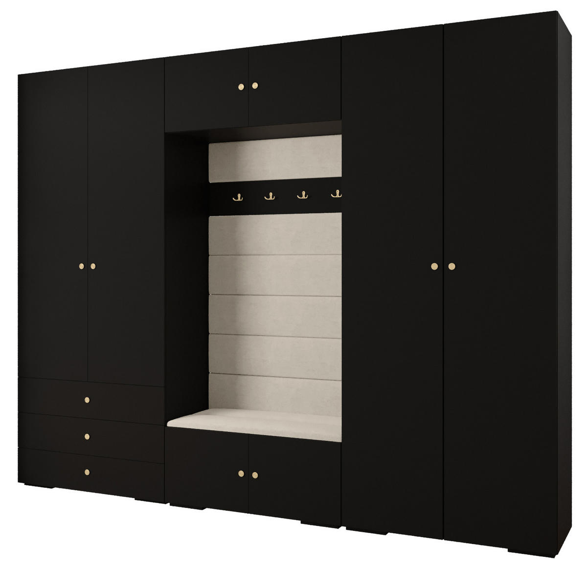 GARDEROBEN-SET 236,7/300/47 - Goldfarben/Schwarz, Holz/Kunststoff (300/236.7/47cm) - Abiks Möbel