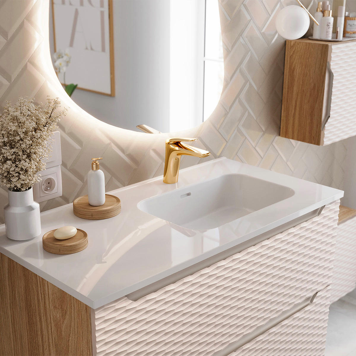 WASCHTISCH 120cm Elora Beige und Holz - Braun, Holzwerkstoff (120/57/46cm) - Petits-meubles