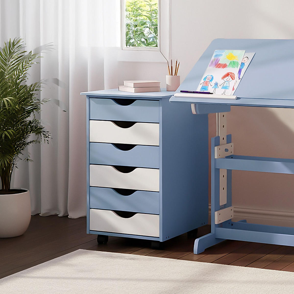 ROLLCONTAINER ,einfache Montage, 36 x 40 x 65 cm,blau - Blau, Holz (40/65/36cm) - tectake