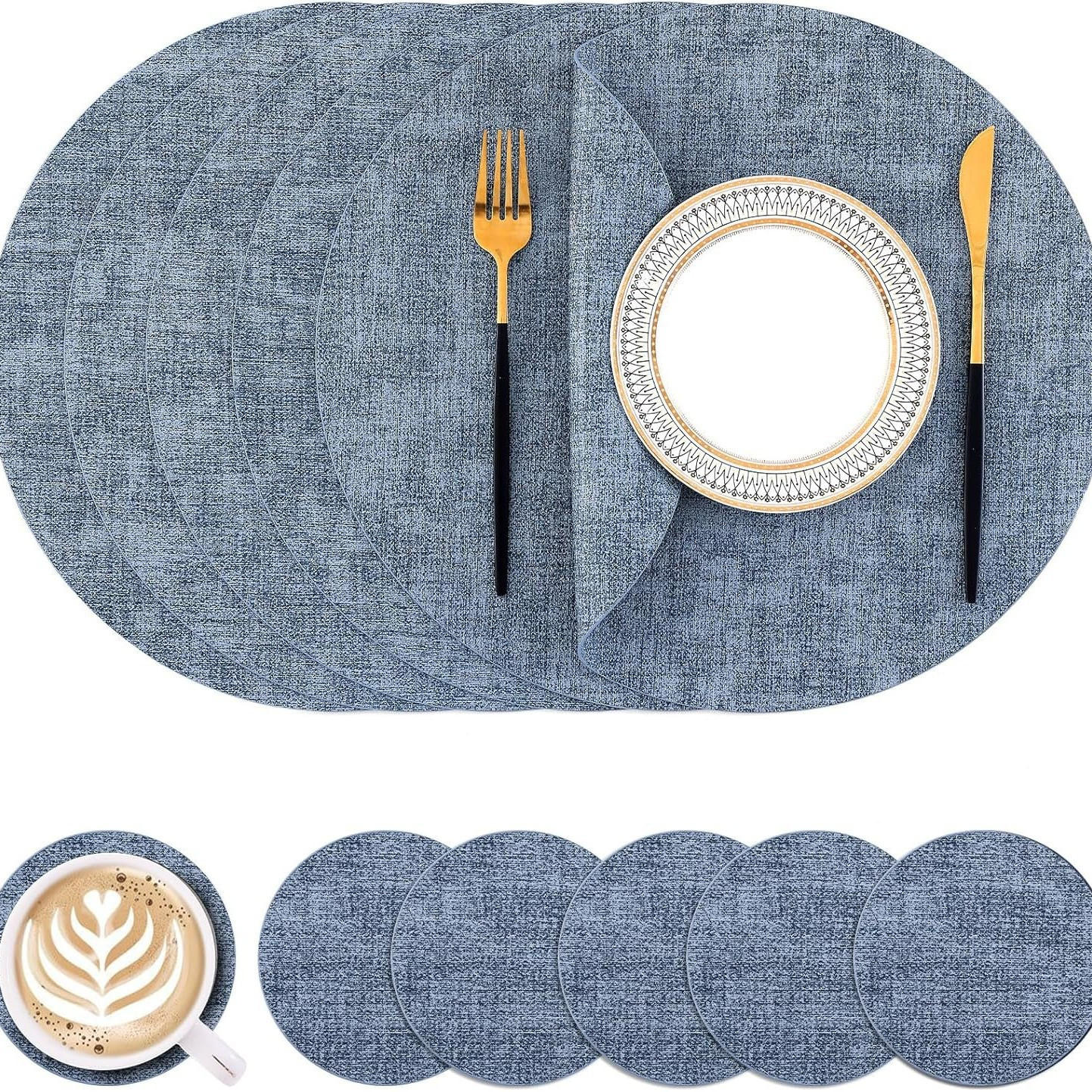 PLATZSETS (10-teiliges Set) – 33 cm – Blau - Blau, Leder (33/33cm)