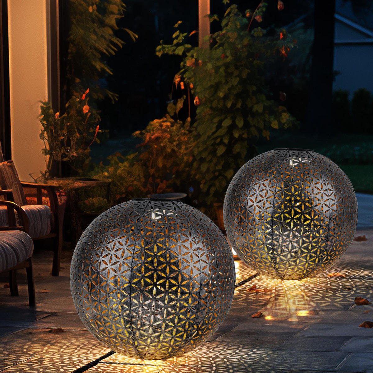 LED AUSSENLEUCHTE Kugel Silber-Grau Gold - Silberfarben, Metall (27/27/38cm) - Globo Lighting