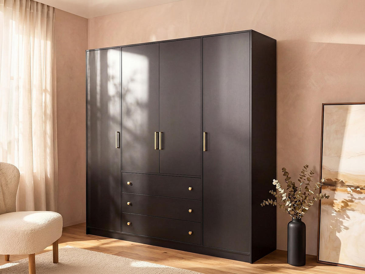 KLEIDERSCHRANK - 196 cm x 58 cm - holz - schwarz Lizandro - Schwarz, Holz (196/200/58cm) - Vente-Unique