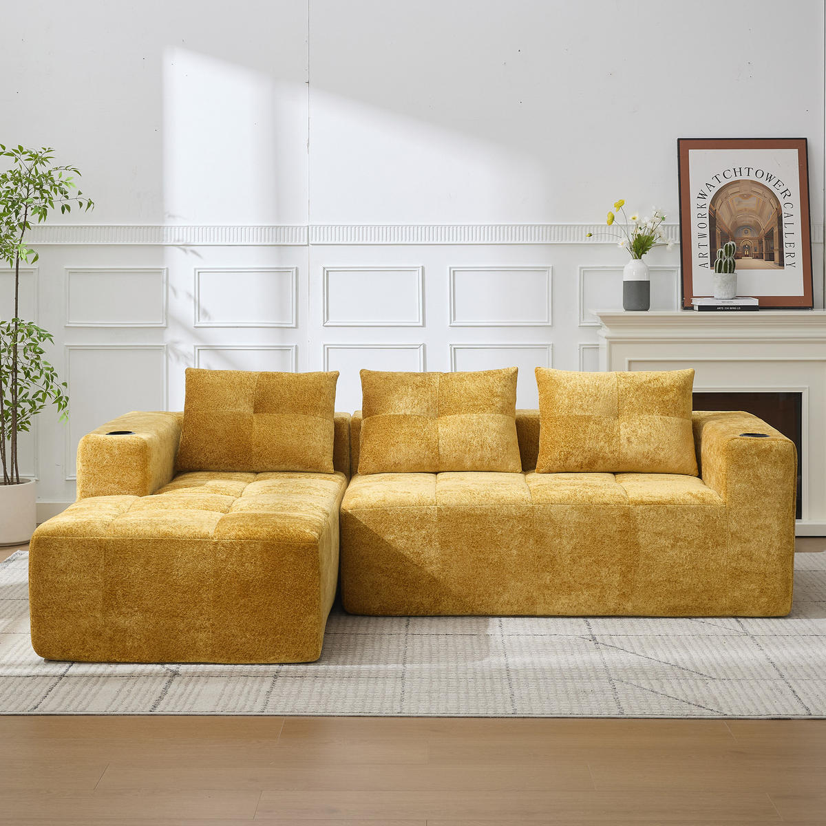 ECKSOFA 255/161/64 cm Gelb mit Getränkehalter - Gelb, Textil (258/163cm) - Oxeza