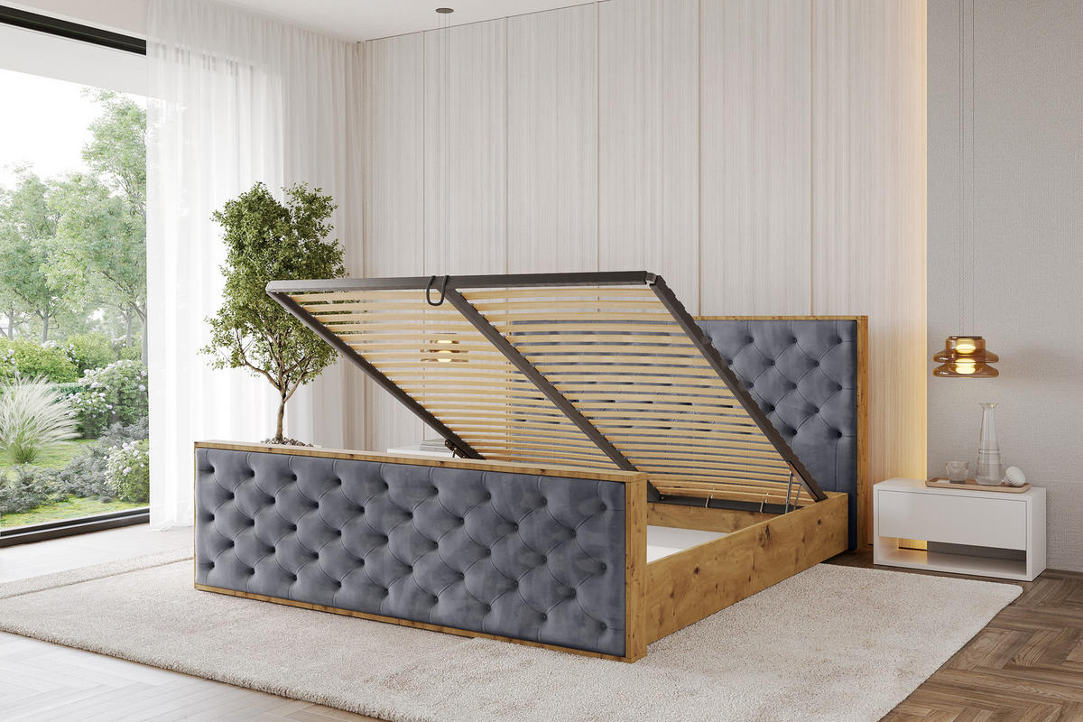 POLSTERBETT mit Bettkasten, Fußteil und Lattenrost, Boxbett ohne Matratze - ENZO3-Z 180x200 Dunkelgrau - Dunkelgrau, Holzwerkstoff/Textil (180/200cm) - ALTDECOR