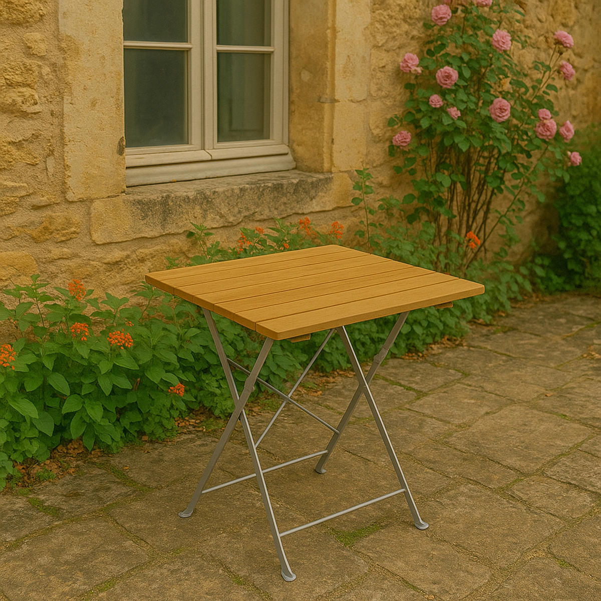 KLAPPTISCH Bad Belzig aus Robinienholz 70x70 cm, Stahlgestell Verzinkt - Braun, Holz (70/70/72cm) - TPFGarden