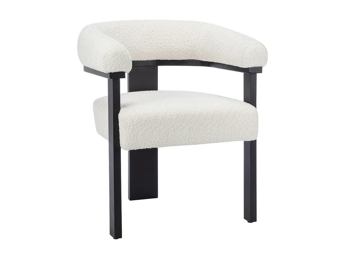 STUHL mit Armlehnen - Bouclé-Stoff & Kautschukholz - Weiß & Schwarz - LIVELIA - Weiß, Textil (60/78/64cm) - Pascal Morabito