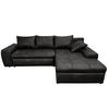 ECKSOFA mit Schlaffunktion, Bettkasten, Wellenunterfederung, Ottomane rechts B266/T186/H90 cm, Mikrofaser Leder-Optik Vintage Schwarz / 18013 - Schwarz, Kunststoff/Textil (266/186cm) - luma-home