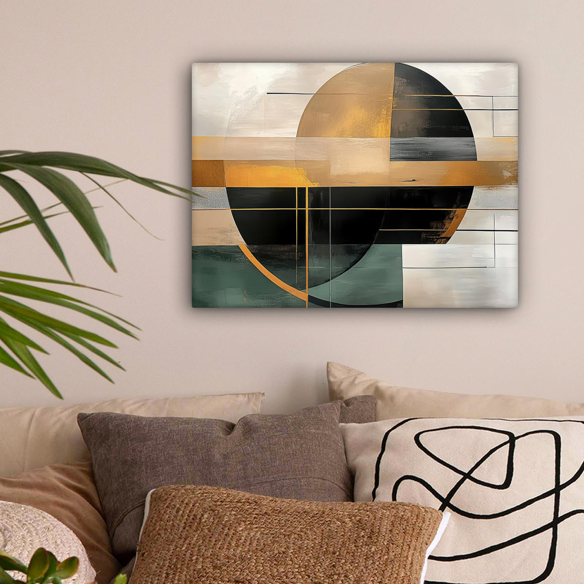 LEINWANDBILD - Abstrakt - Gold - Bronze - Grün - Formen - Modern - 40x30 - Wanddeko - Multicolor, Textil (40/30cm) - MuchoWow