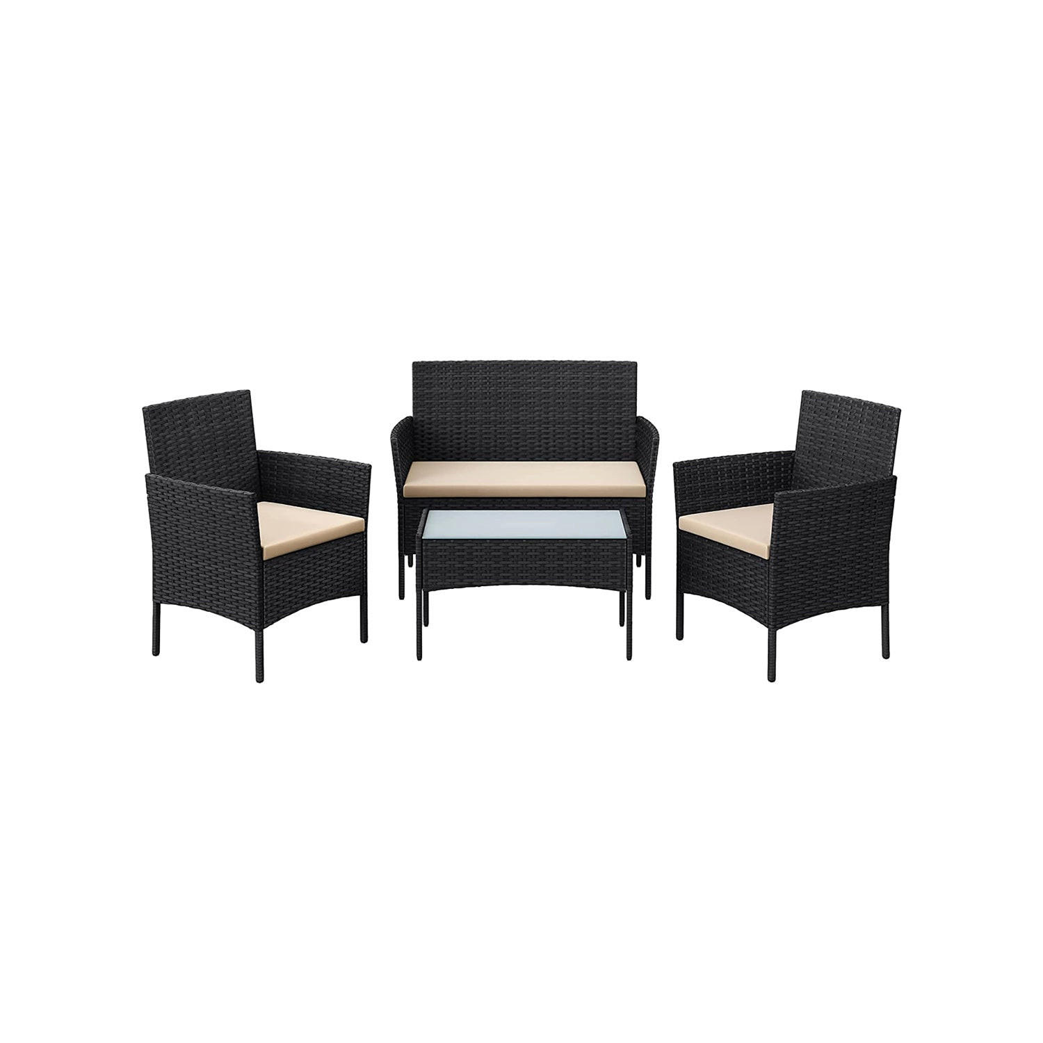 SITZGRUPPE 4-TEILIG GARTENMÖBEL-SET - Schwarz, Metall - Hansiro